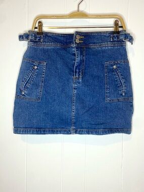 Classic Blue Denim Mini Skort - Casual Front Pocket Style